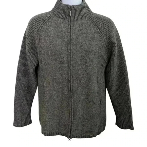 Base London Limited 2002  100% Lambswool Mens Sweater Full Zip Gray Size S/M - Picture 1 of 11